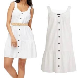 J Crew Linen Sundress Drop Waist Ruffle Hem Sleeveless Mini White Womens size 18